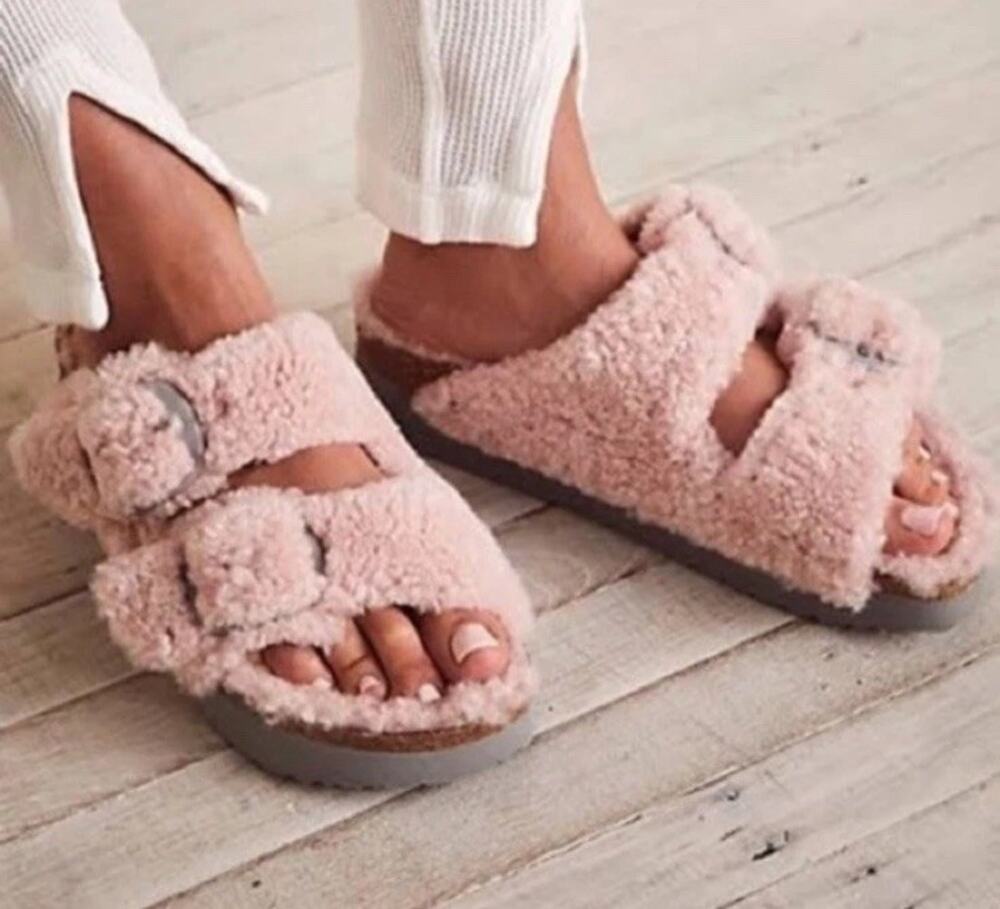 BIRKENSTOCK Papillio Teddy Crystal Rose Arizona Big Buckle Shearling